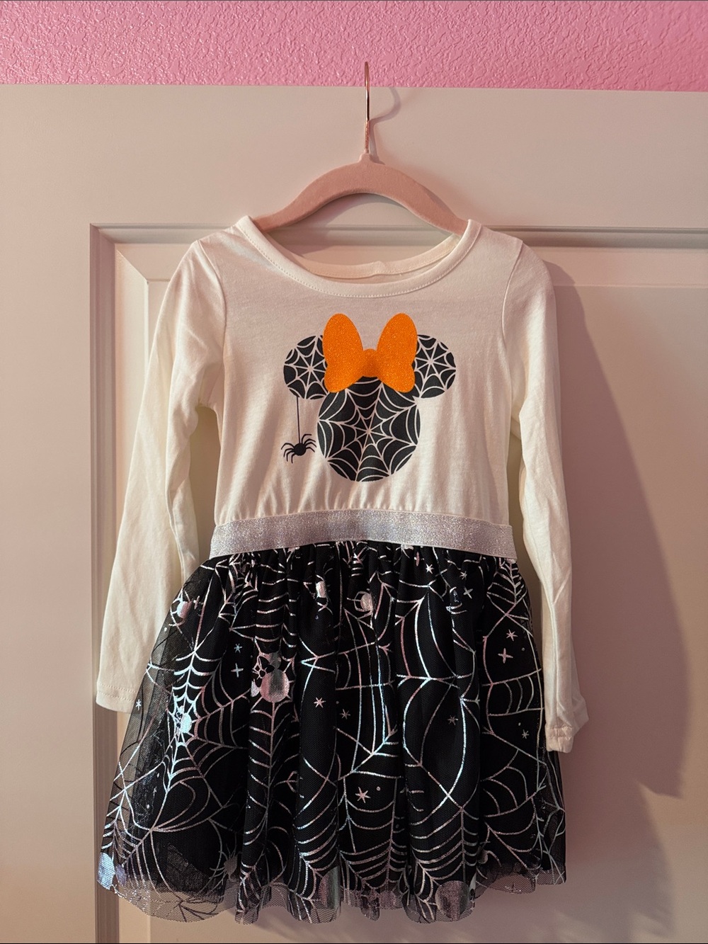 Disney White and Black Halloween Minnie Dress with Orange Bow